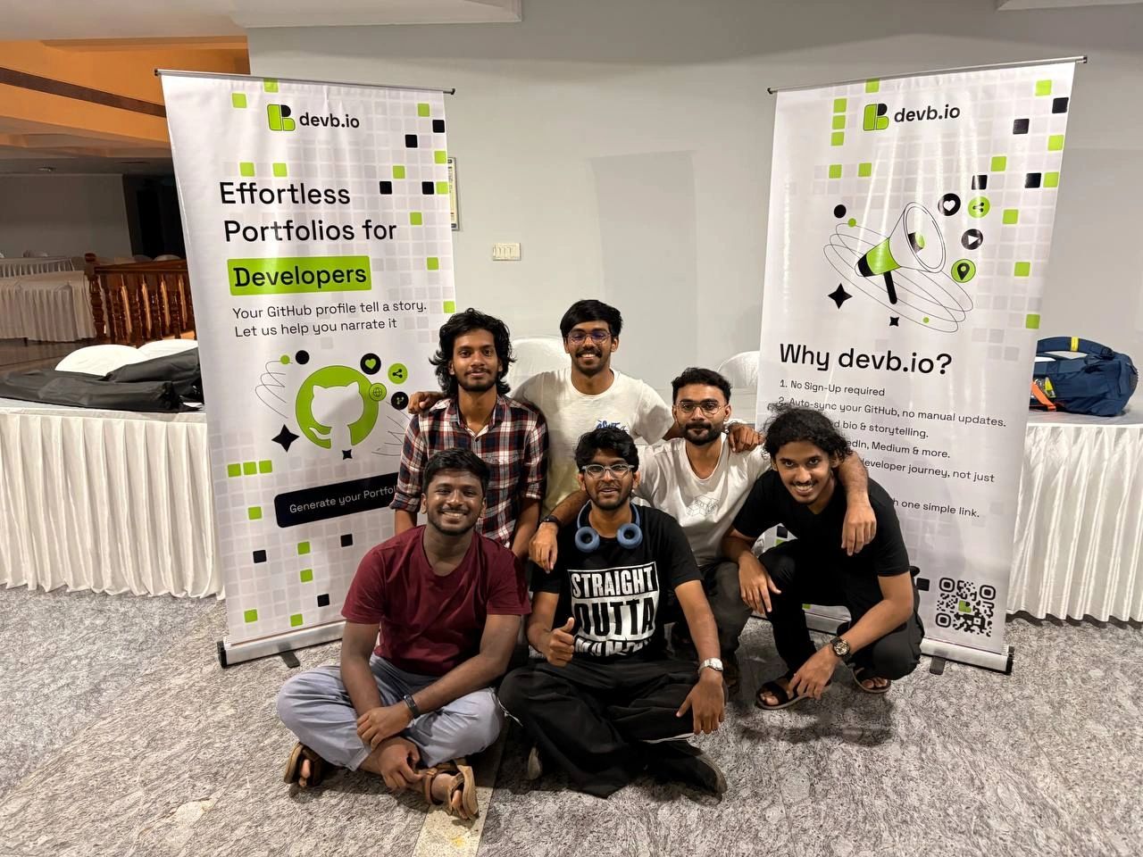 Aswin Pradeep C at IndiaFOSS 2025 conference representing devb.io open source developer bio platform stall