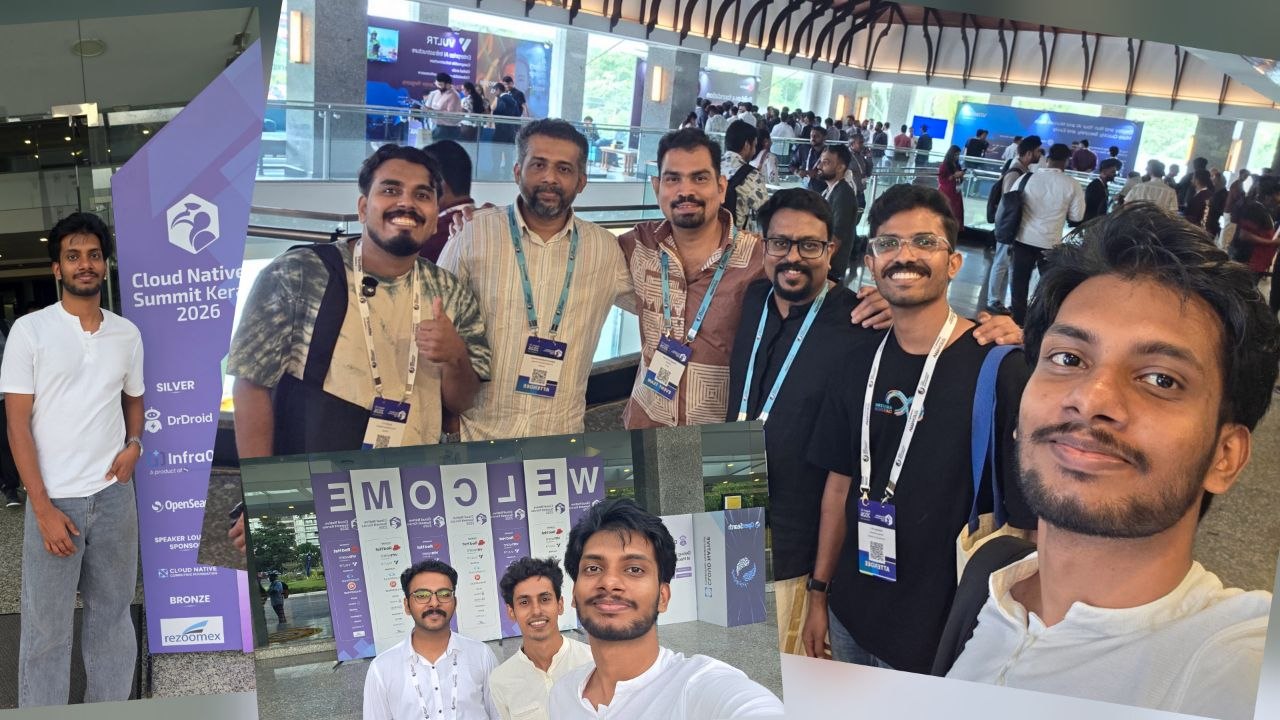 Aswin Pradeep C at Cloud Native Summit Kerala 2026, with attendees and open source maintainers at the venue